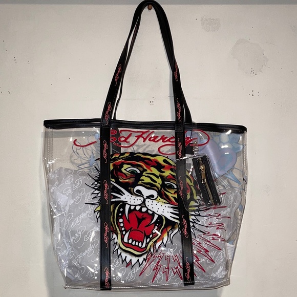 Ed Hardy Transparent Tote with Tiger and Heart Motif NWT - Picture 3 of 3